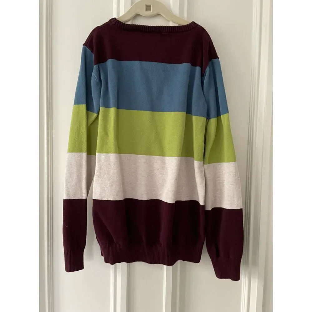 Kids 1234 cream green blue dark purple striped cotton sweater L